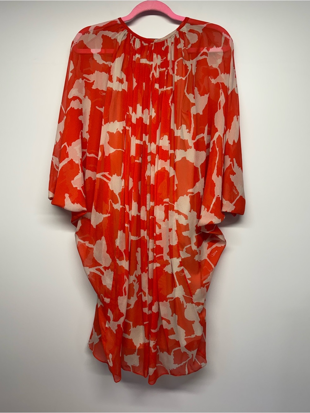 Diane Von Furstenberg Orange and Cream Tie-Front batwing Chiffon V neck Dress 10 - Picture 6 of 6